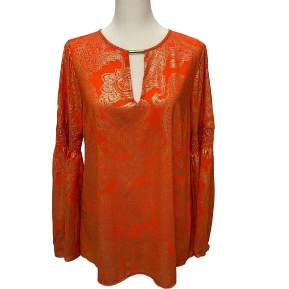 Michael Kors Tops - Michael Kors Women’s top orange gold foil bell sleeves modern size small